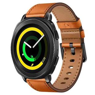 For Samsung Galaxy Gear Sport 20mm SX Connector Metal Button Switch Leather Watch Band(Brown)