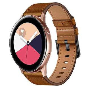 For Samsung Galaxy Watch Active 20mm SX Connector Metal Button Switch Leather Watch Band(Red Brown)