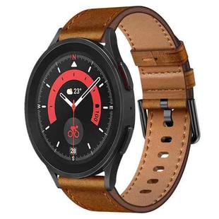 For Samsung Galaxy Watch 5 Pro 20mm SX Connector Metal Button Switch Leather Watch Band(Red Brown)