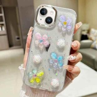 For iPhone 15 Plus 3D Flower Glitter Epoxy TPU Phone Case(Colorful Flowers)
