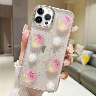 For iPhone 13 Pro Max 3D Flower Glitter Epoxy TPU Phone Case(Pink Strawberry)