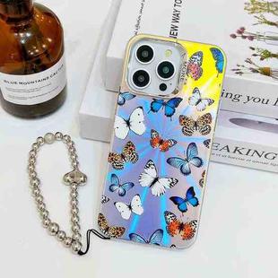 For iPhone 15 Pro Max Electroplating Laser Butterfly Phone Case with Wrist Strap(Color Butterflies AB1)