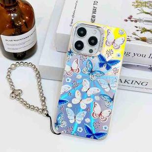 For iPhone 14 Pro Max Electroplating Laser Butterfly Phone Case with Wrist Strap(Blue Butterflies AB4)