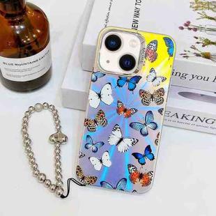 For iPhone 13 Electroplating Laser Butterfly Phone Case with Wrist Strap(Color Butterflies AB1)