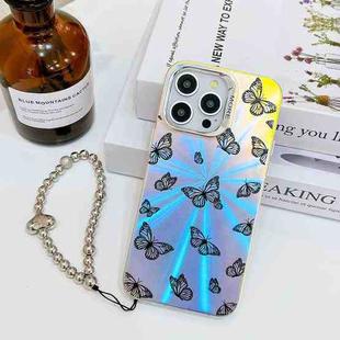 For iPhone 13 Pro Electroplating Laser Butterfly Phone Case with Wrist Strap(Black Butterflies AB5)