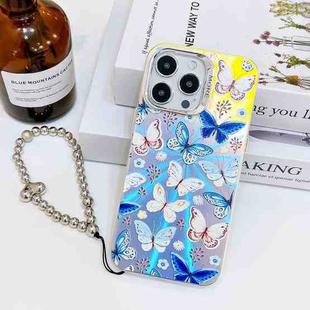 For iPhone 16 Pro Electroplating Laser Butterfly Phone Case with Wrist Strap(Blue Butterflies AB4)