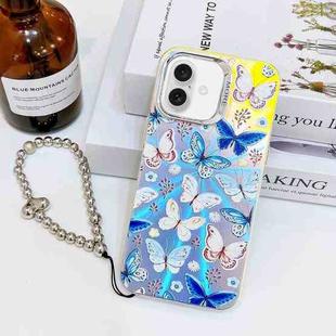 For iPhone 16 Plus Electroplating Laser Butterfly Phone Case with Wrist Strap(Blue Butterflies AB4)