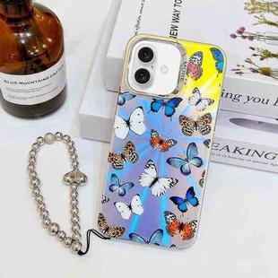 For iPhone 16 Electroplating Laser Butterfly Phone Case with Wrist Strap(Color Butterflies AB1)
