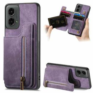 For Motorola Moto G 2024 Retro Leather Zipper Wallet Back Phone Case(Purple)