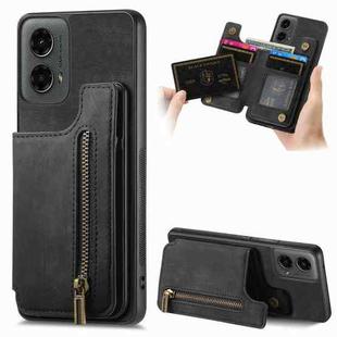 For Motorola Moto G 2024 Retro Leather Zipper Wallet Back Phone Case(Black)