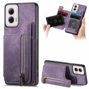 For Motorola G Power 5G 2024 Retro Leather Zipper Wallet Back Phone Case(Purple)