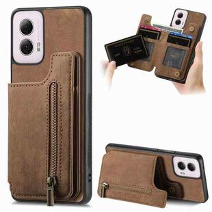 For Motorola G Power 5G 2024 Retro Leather Zipper Wallet Back Phone Case(Brown)