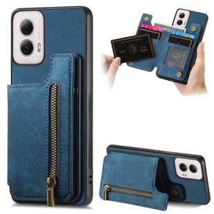 For Motorola G Power 5G 2024 Retro Leather Zipper Wallet Back Phone Case(Blue)