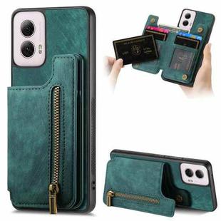 For Motorola G Power 5G 2024 Retro Leather Zipper Wallet Back Phone Case(Green)