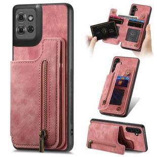 For Motorola Moto G Power 2025 5G Retro Leather Zipper Wallet Back Phone Case(Pink)