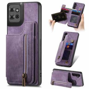 For Motorola Moto G Power 2025 5G Retro Leather Zipper Wallet Back Phone Case(Purple)