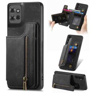 For Motorola Moto G Power 2025 5G Retro Leather Zipper Wallet Back Phone Case(Black)