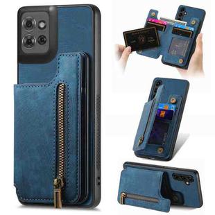 For Motorola Moto G Power 2025 5G Retro Leather Zipper Wallet Back Phone Case(Blue)