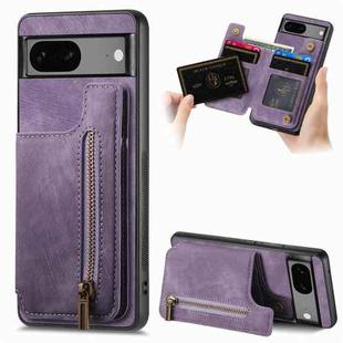 For Google Pixel 6 Retro Leather Zipper Wallet Back Phone Case(Purple)