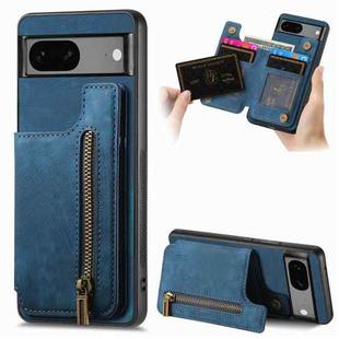 For Google Pixel 6 Retro Leather Zipper Wallet Back Phone Case(Blue)