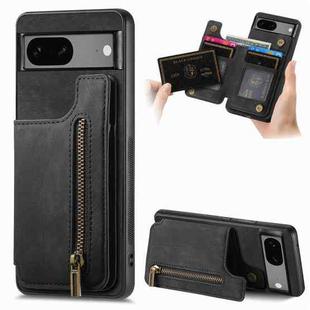 For Google Pixel 6a Retro Leather Zipper Wallet Back Phone Case(Black)