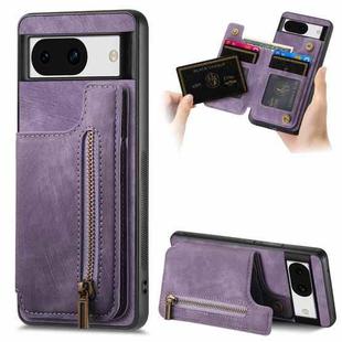 For Google Pixel 8 Pro Retro Leather Zipper Wallet Back Phone Case(Purple)