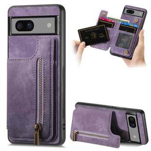 For Google Pixel 7 Retro Leather Zipper Wallet Back Phone Case(Purple)