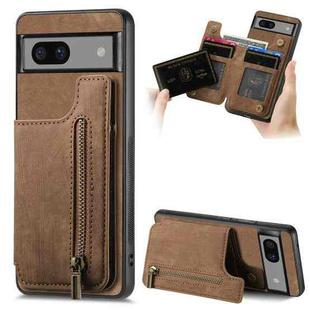 For Google Pixel 7 Retro Leather Zipper Wallet Back Phone Case(Brown)