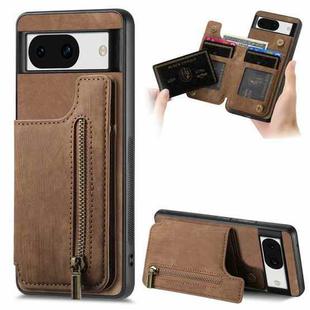 For Google Pixel 8 Retro Leather Zipper Wallet Back Phone Case(Brown)