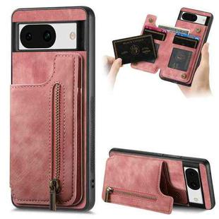 For Google Pixel 8a Retro Leather Zipper Wallet Back Phone Case(Pink)