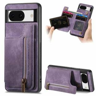 For Google Pixel 8a Retro Leather Zipper Wallet Back Phone Case(Purple)