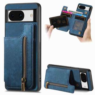 For Google Pixel 8a Retro Leather Zipper Wallet Back Phone Case(Blue)