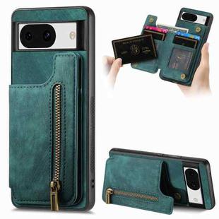 For Google Pixel 8a Retro Leather Zipper Wallet Back Phone Case(Green)