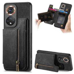 For Honor 50 Retro Leather Zipper Wallet Back Phone Case(Black)
