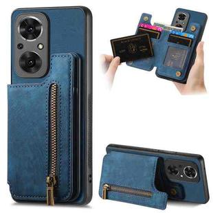 For Honor 50 SE Retro Leather Zipper Wallet Back Phone Case(Blue)