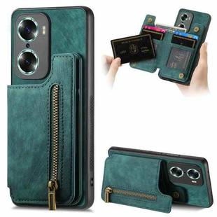 For Honor 60 Retro Leather Zipper Wallet Back Phone Case(Green)