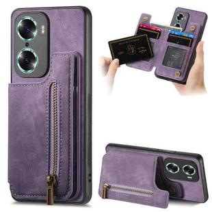 For Honor 60 Pro Retro Leather Zipper Wallet Back Phone Case(Purple)