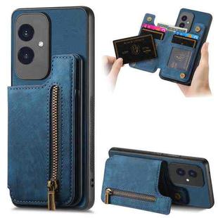 For Honor 100 Retro Leather Zipper Wallet Back Phone Case(Blue)