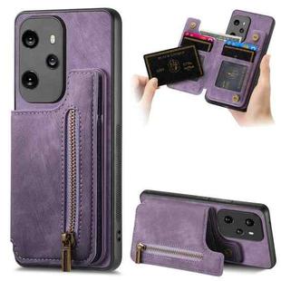 For Honor 100 Pro Retro Leather Zipper Wallet Back Phone Case(Purple)