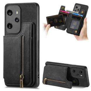 For Honor 100 Pro Retro Leather Zipper Wallet Back Phone Case(Black)