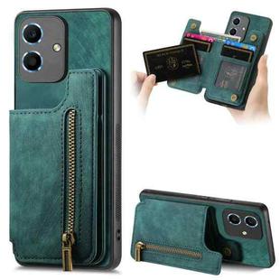 For Honor Play6C Retro Leather Zipper Wallet Back Phone Case(Green)