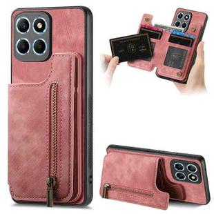 For Honor  X8 5G Retro Leather Zipper Wallet Back Phone Case(Pink)