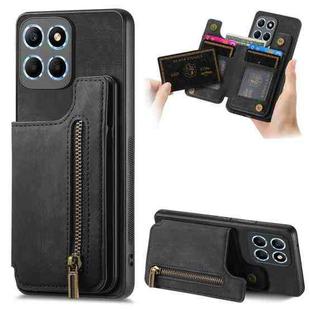 For Honor  X8 5G Retro Leather Zipper Wallet Back Phone Case(Black)