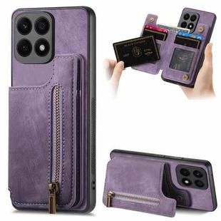 For Honor X8a Retro Leather Zipper Wallet Back Phone Case(Purple)