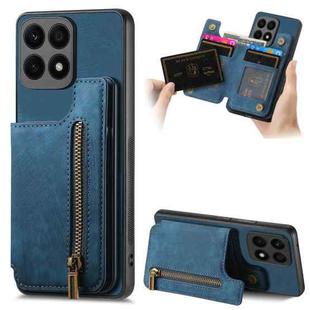 For Honor X8a Retro Leather Zipper Wallet Back Phone Case(Blue)