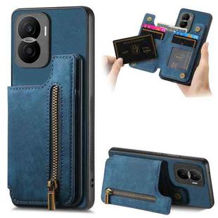 For Honor X40i Retro Leather Zipper Wallet Back Phone Case(Blue)