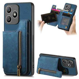 For Honor X50i+ Retro Leather Zipper Wallet Back Phone Case(Blue)