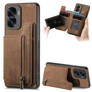 For Honor X50i / 90 Lite Retro Leather Zipper Wallet Back Phone Case(Brown)