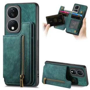 For Honor X7b Retro Leather Zipper Wallet Back Phone Case(Green)