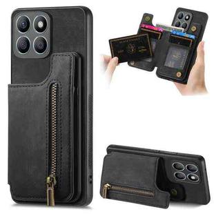 For Honor X8b Retro Leather Zipper Wallet Back Phone Case(Black)